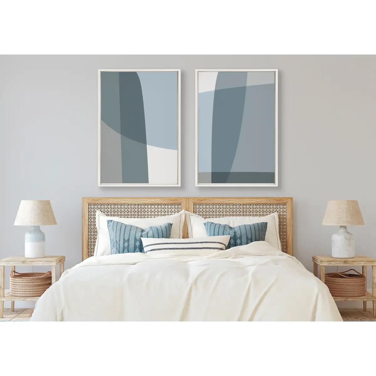 Framed Canvas - Zen Abstract Blue and Gray Stones No 1 and No 2 - kateandlaurel