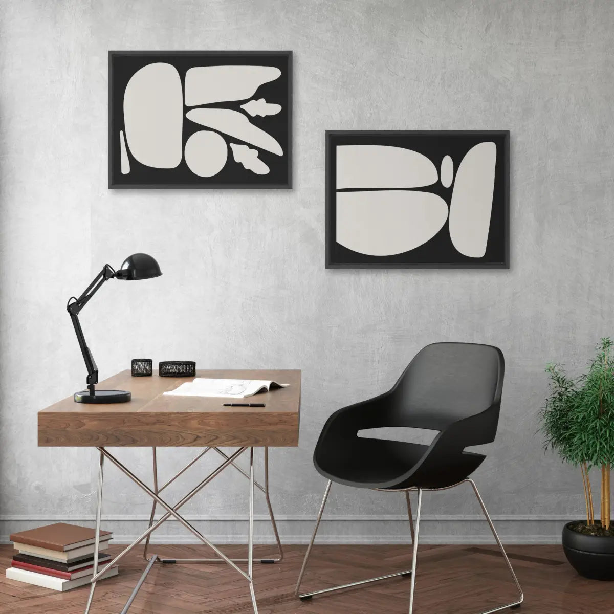 Framed Canvas Set - Zen Botanical Rock - Black / 2 Piece 18x24 - kateandlaurel