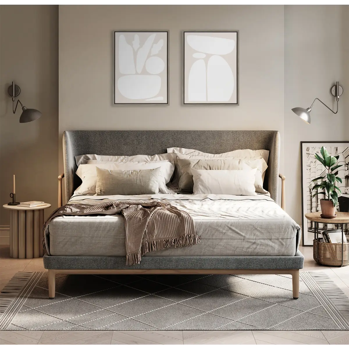 Framed Canvas Set of 2 - Zen Botanical Rock Neutral - kateandlaurel
