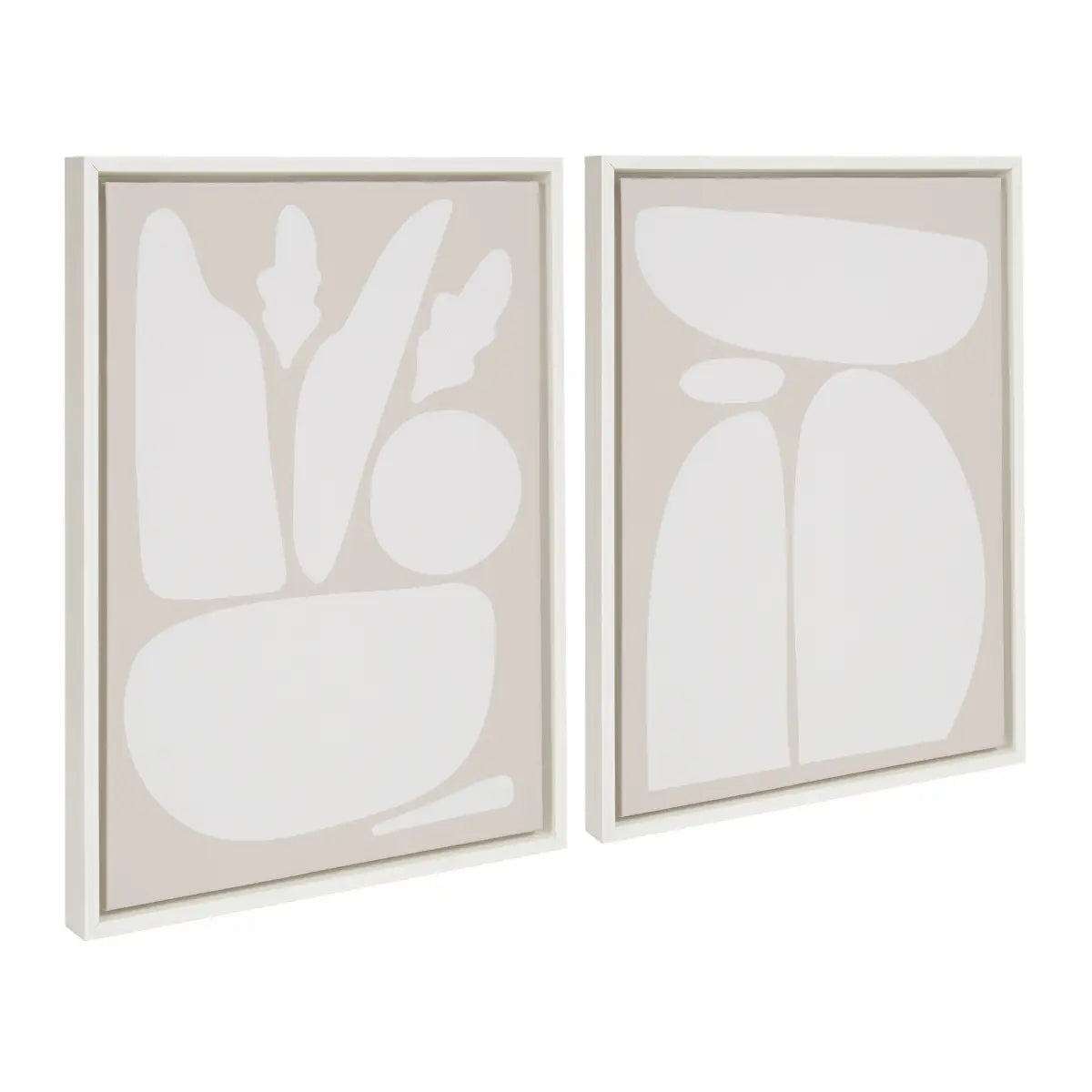 Framed Canvas Set of 2 - Zen Botanical Rock Neutral - White - kateandlaurel