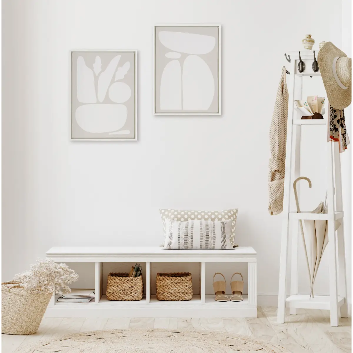 Framed Canvas Set of 2 - Zen Botanical Rock Neutral - kateandlaurel