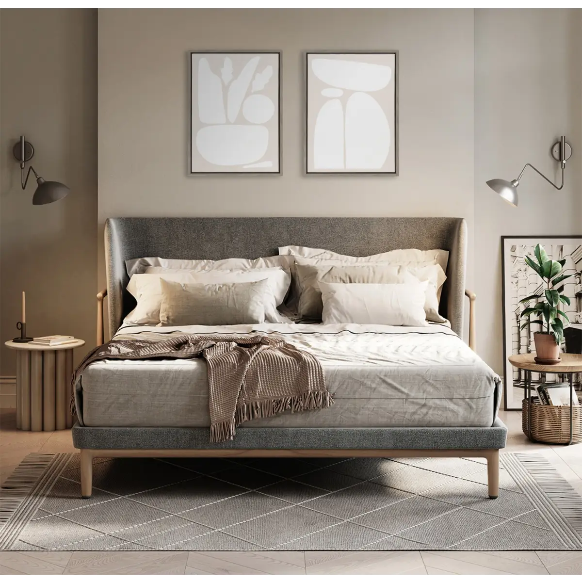 Framed Canvas Set of 2 - Zen Botanical Rock Neutral - kateandlaurel