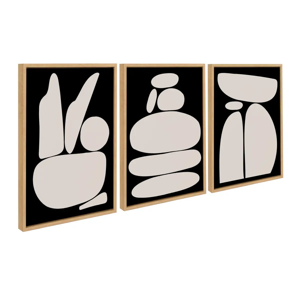Framed Canvas Set of 3 - Zen Rock Garden Black and Tan - kateandlaurel