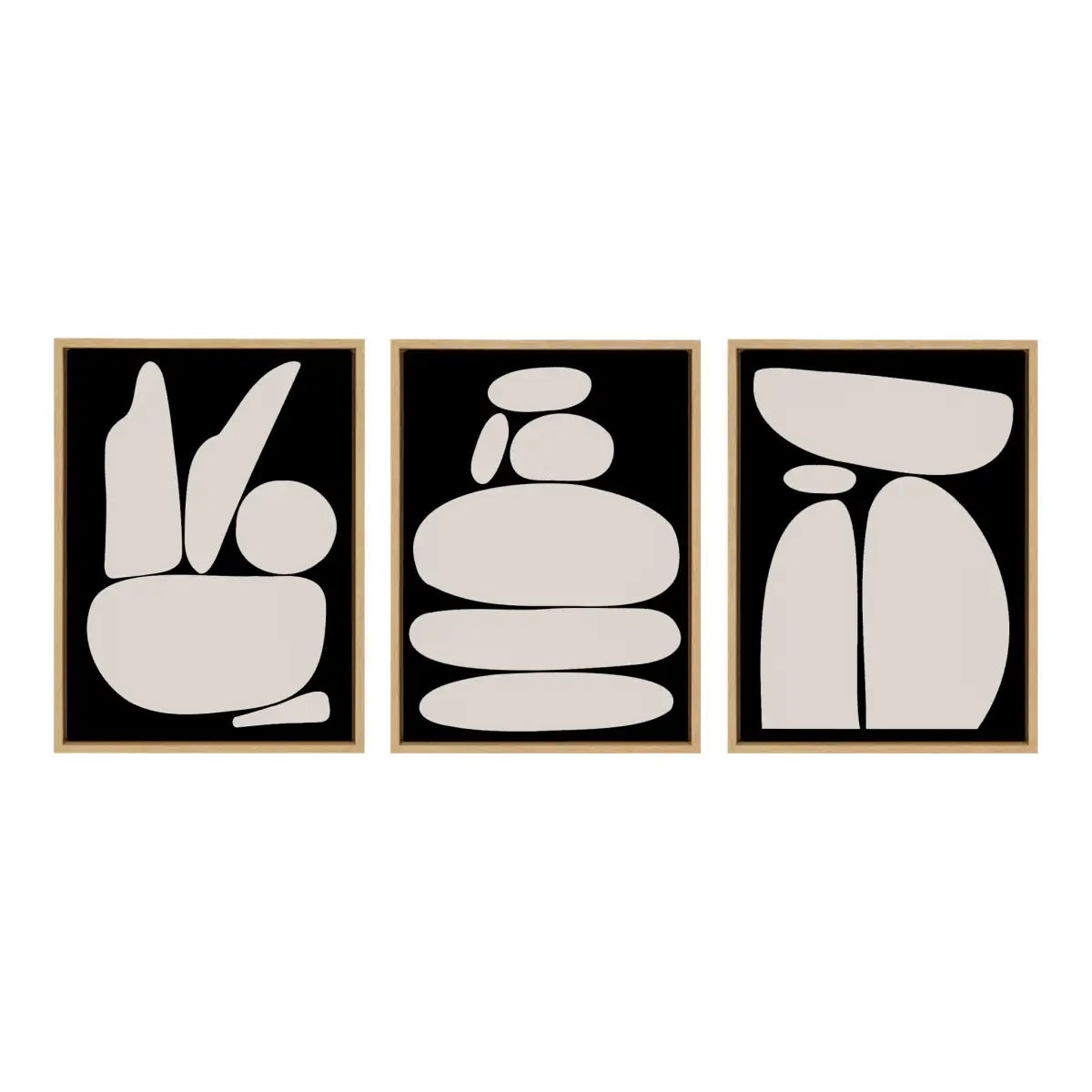 Framed Canvas Set of 3 - Zen Rock Garden Black and Tan - kateandlaurel