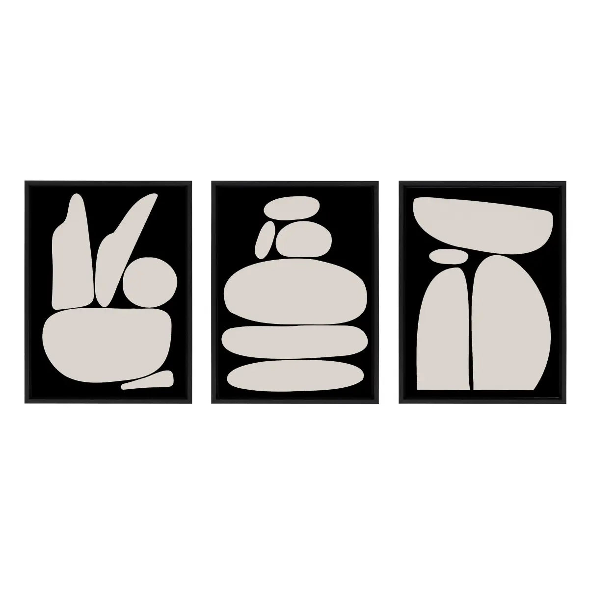 Framed Canvas Set of 3 - Zen Rock Garden Black and Tan - kateandlaurel