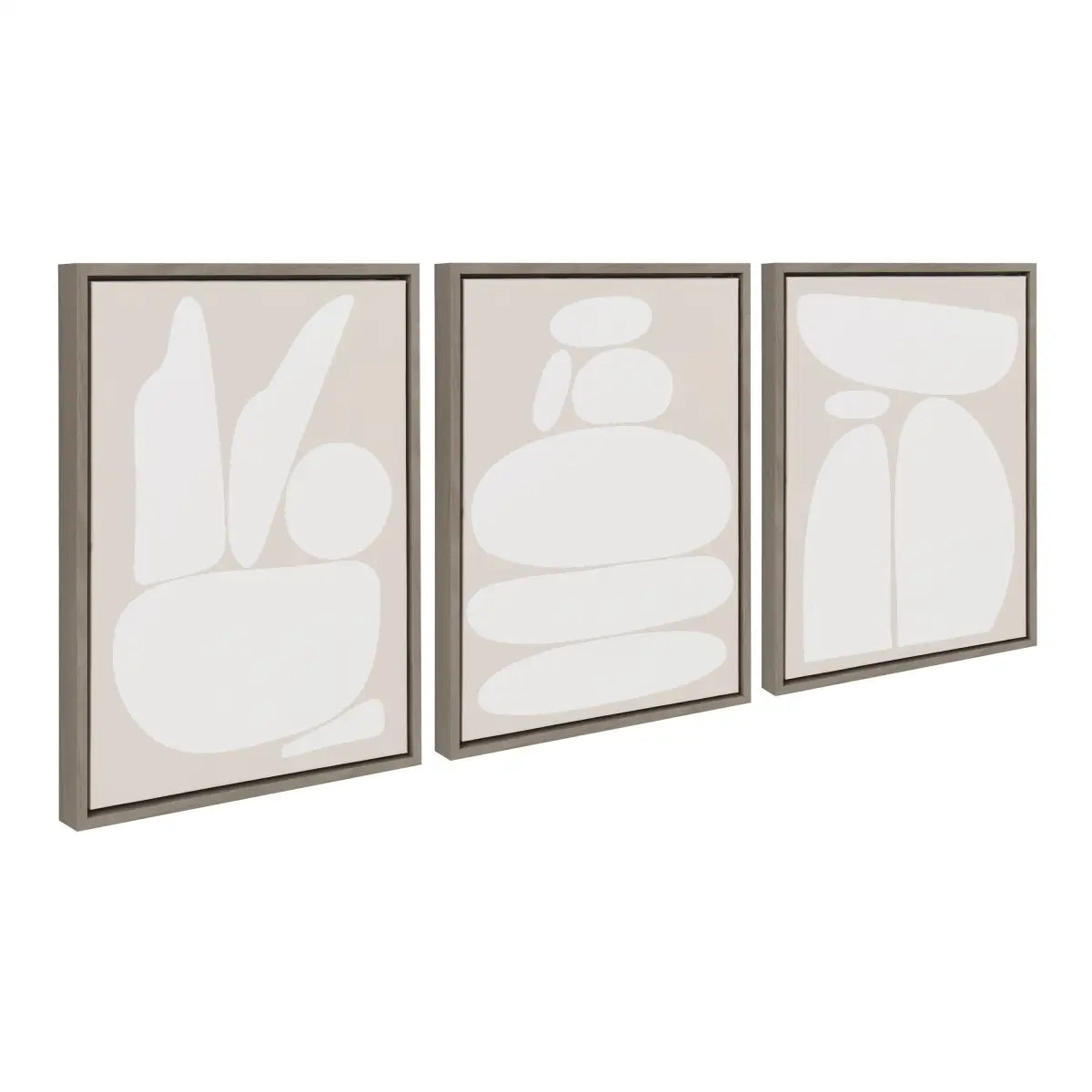 Framed Canvas Set - Zen Rock Garden Neutral - Gray / 3 Piece 18x24 - kateandlaurel