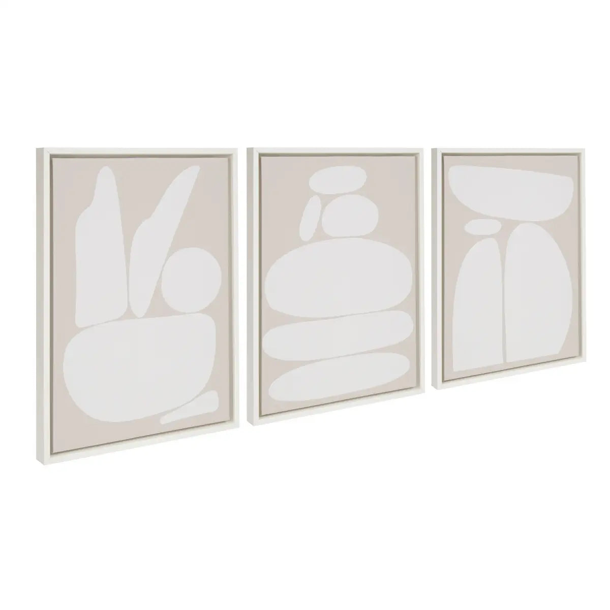 Framed Canvas Set - Zen Rock Garden Neutral - White / 3 Piece 18x24 - kateandlaurel