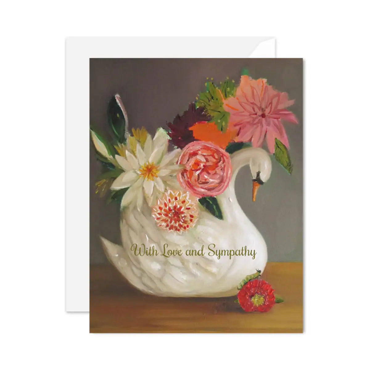 Sympathy Card - Swan and Flowers - Janet Hill - JANET HILL STUDIO