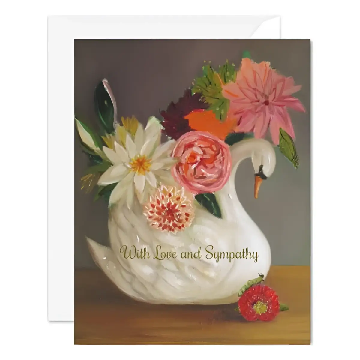 Sympathy Card - Swan and Flowers - Janet Hill - JANET HILL STUDIO