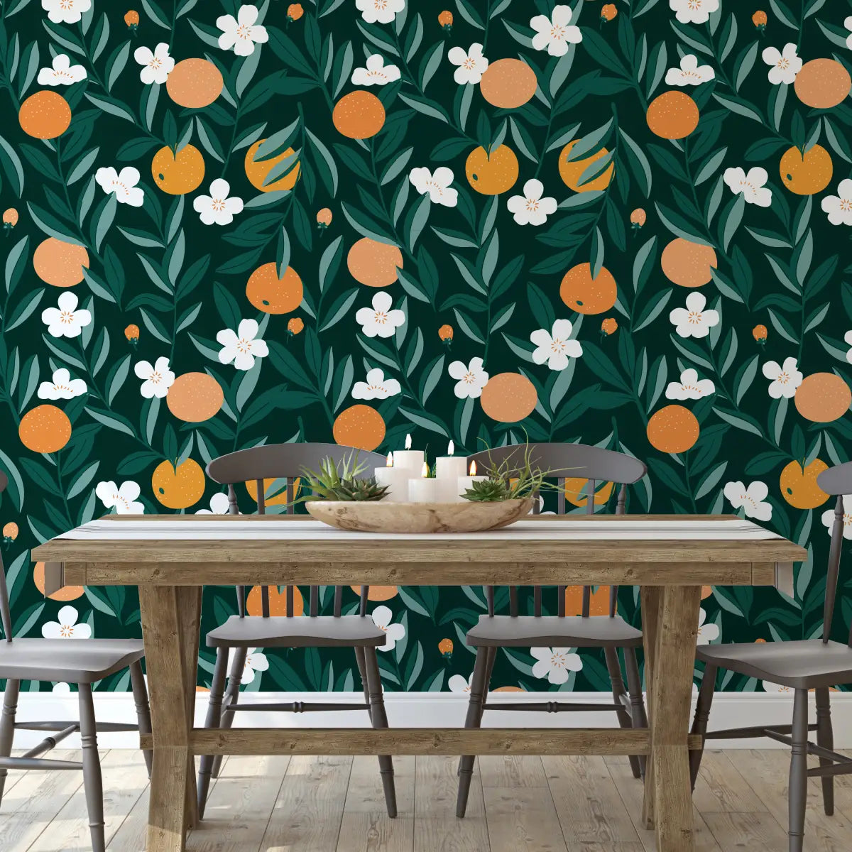 Talia Wallpaper - Bright Orange Grove - by Sara Mari - Loomwell Home Goods