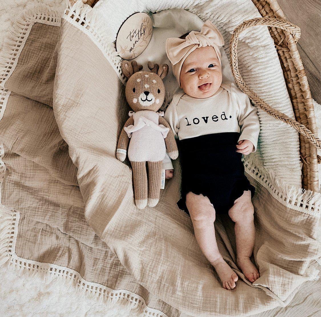 Fringe Swaddle Blanket - Tan - Harp Angel Boutique