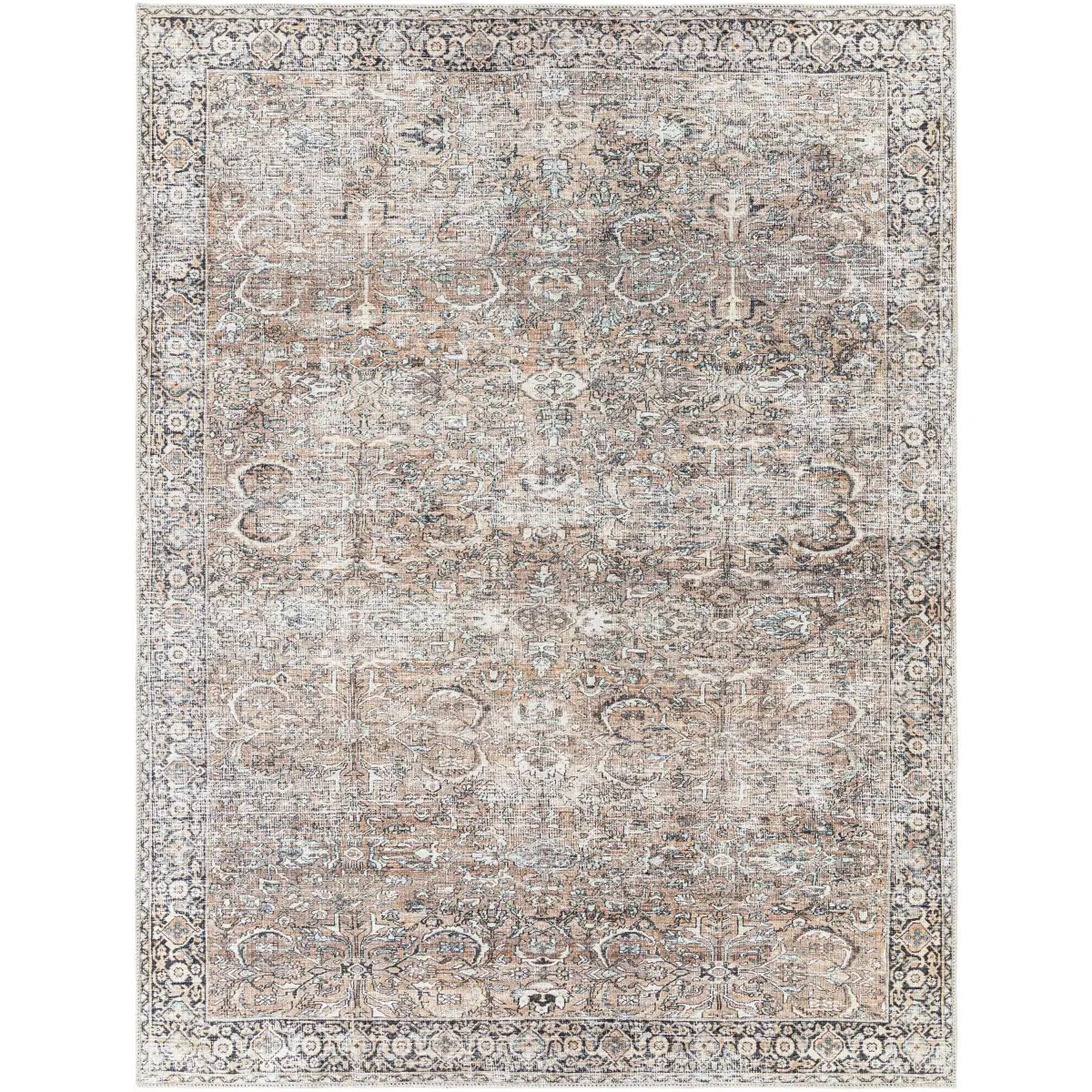 Tan Jill Vintage Washable Area Rug - 5’3’’ x 7’ Rectangle - Boutique Rugs