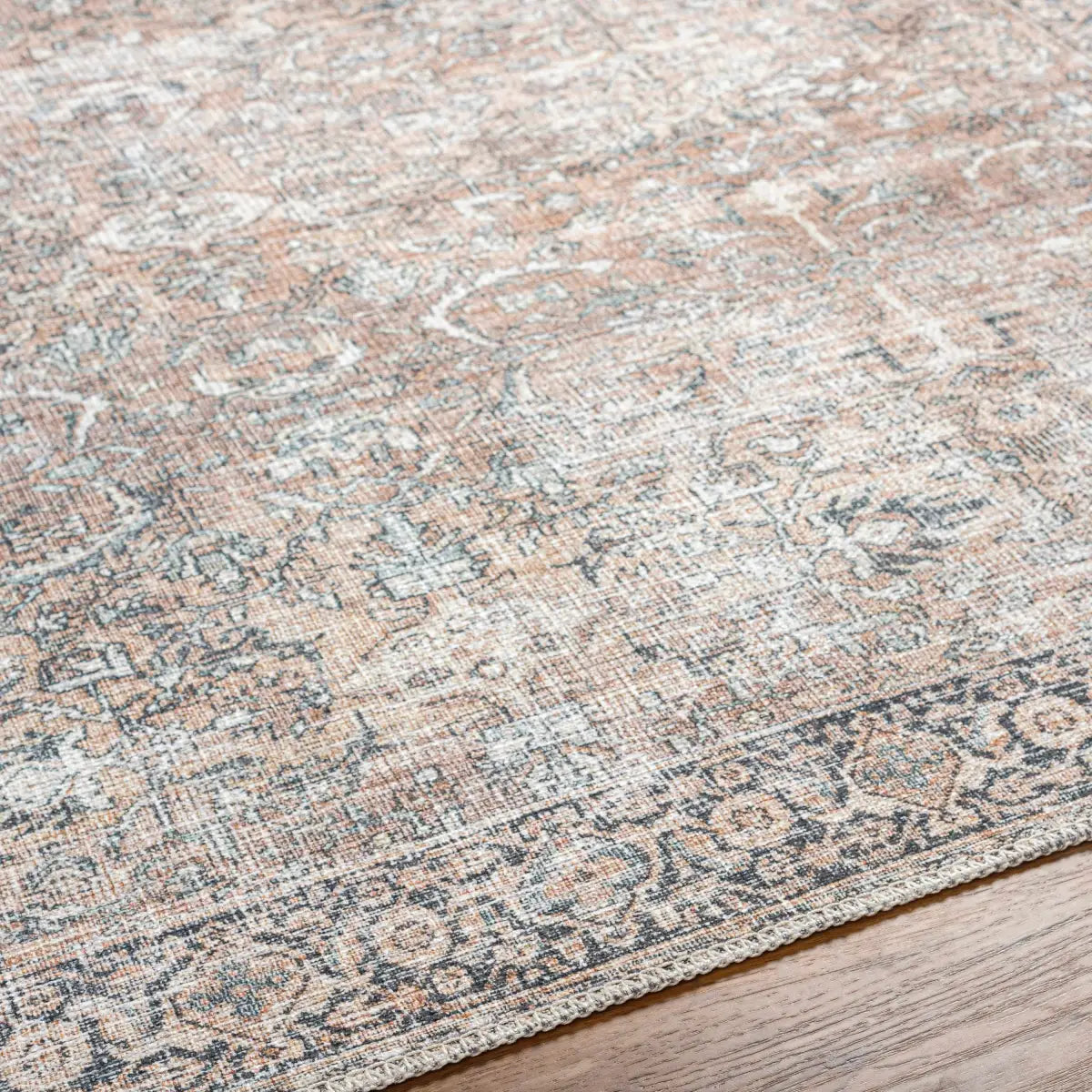 Tan Jill Vintage Washable Area Rug - 6’7’’ x 9’ Rectangle - Boutique Rugs