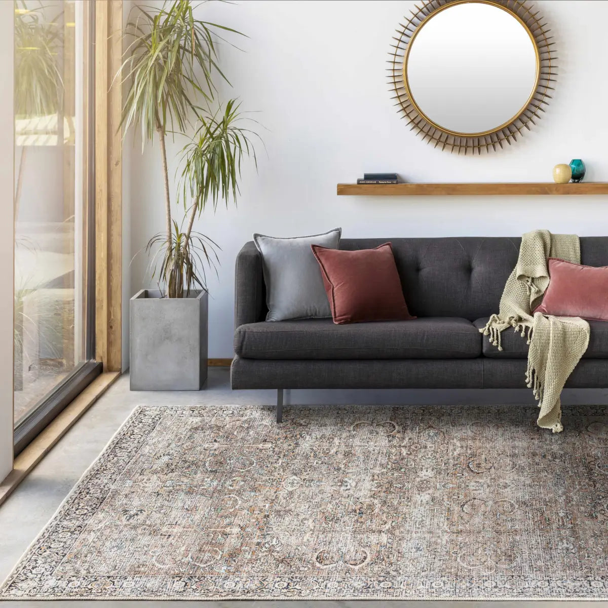 Tan Jill Vintage Washable Area Rug - Boutique Rugs