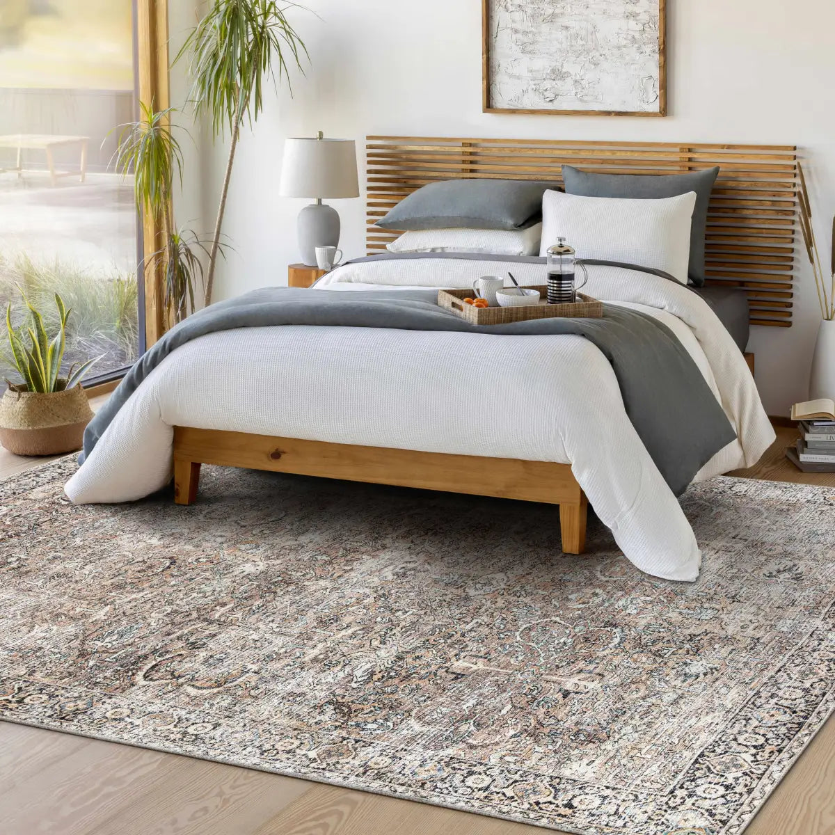 Tan Jill Vintage Washable Area Rug - Boutique Rugs