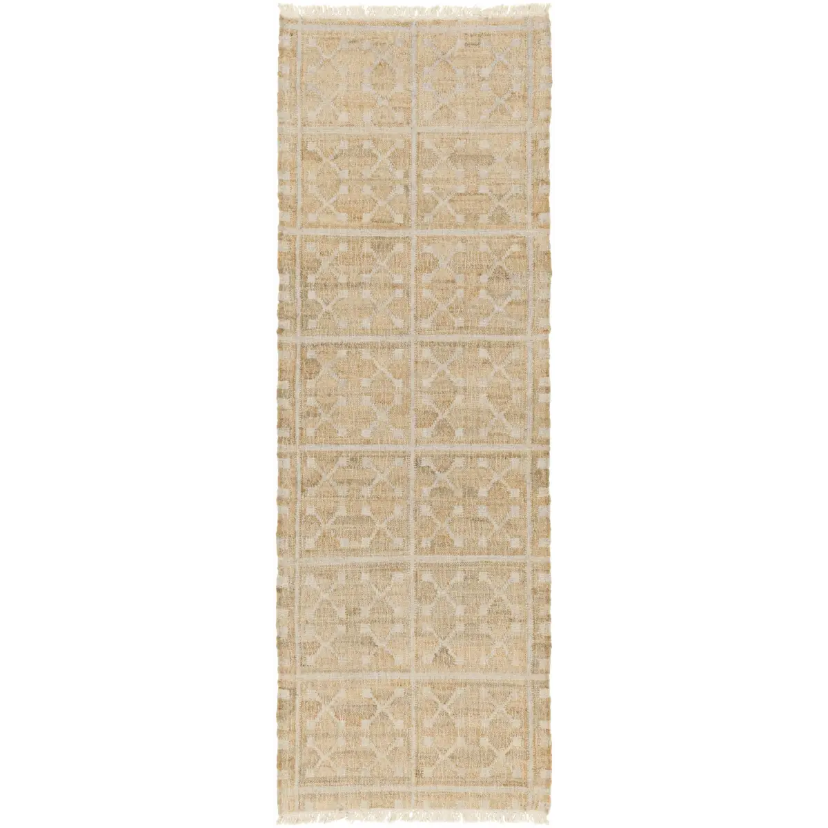 Tan Neutral Fringed Jute Area Rug - 2’6’’ x 8’ Runner - Boutique Rugs