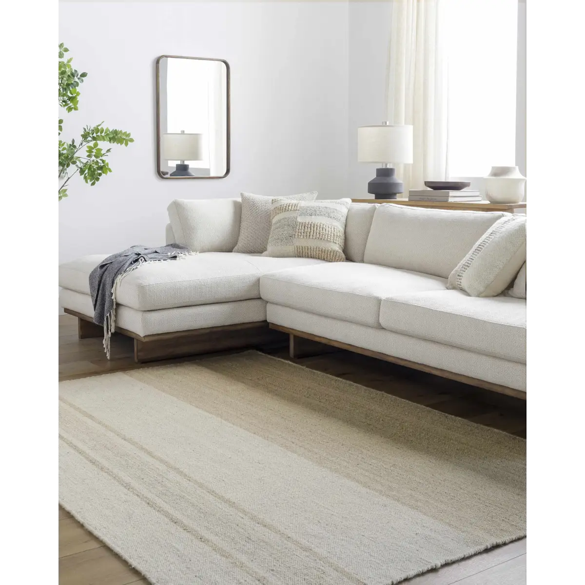 Tan Wide Stripe Wool Rug - Boutique Rugs