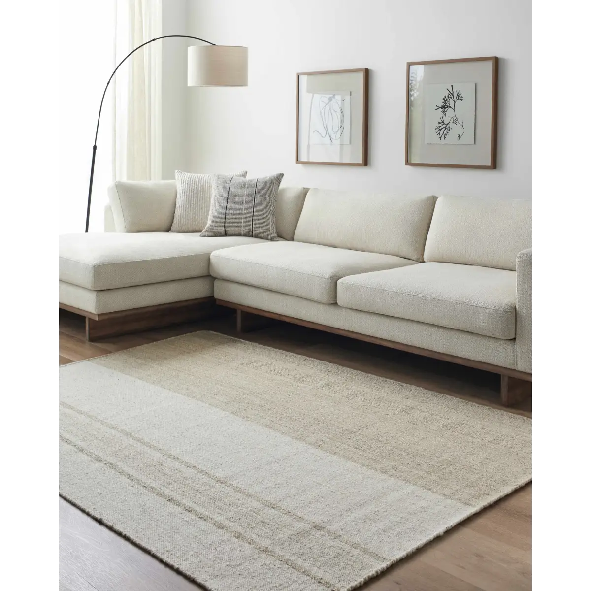 Tan Wide Stripe Wool Rug - Boutique Rugs