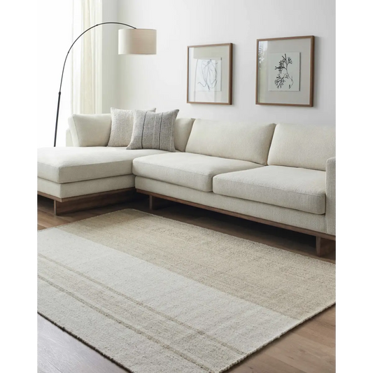 Tan Wide Stripe Wool Rug - Boutique Rugs