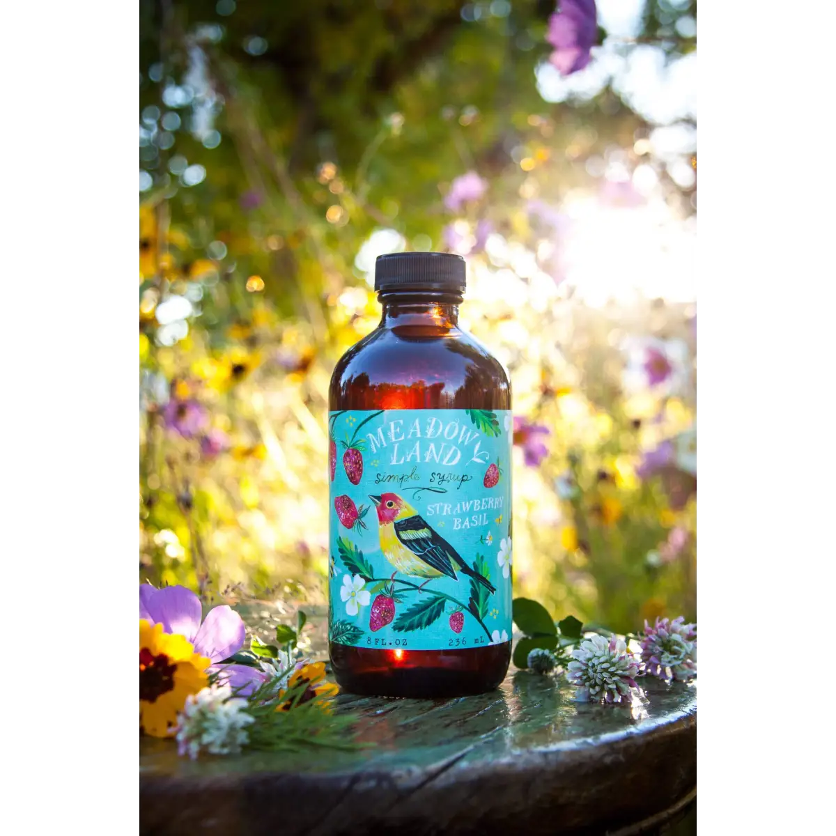 Tanager Simple Syrup - Strawberry & Basil - Lemonade or Cocktails - Meadowland Syrup