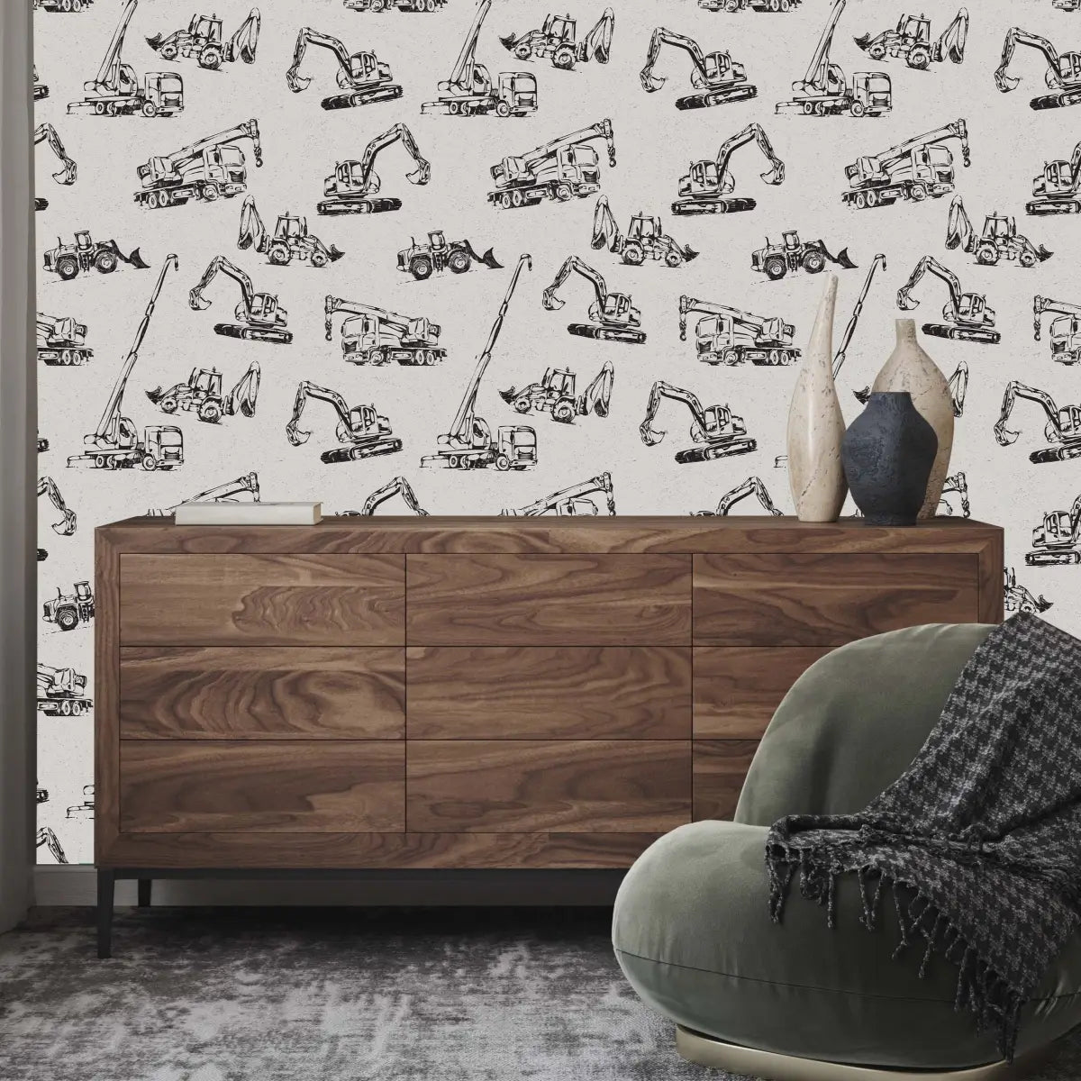 Tanner Wallpaper - Construction Vehicles for Kids - Loomwell Home Goods