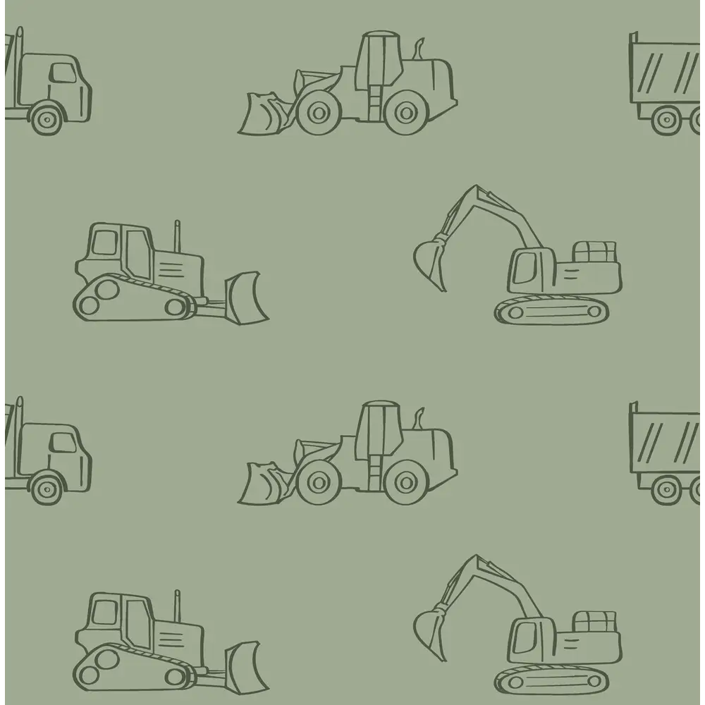 Tate Wallpaper - Simple Green Construction Vehicles for Kids - Sample 1 foot by 1 foot - Loomwell Home Goods