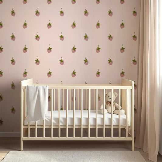 Tatum Wallpaper - Sweet Strawberries for Baby - by Adeline-Julie Bee - Loomwell Home Goods