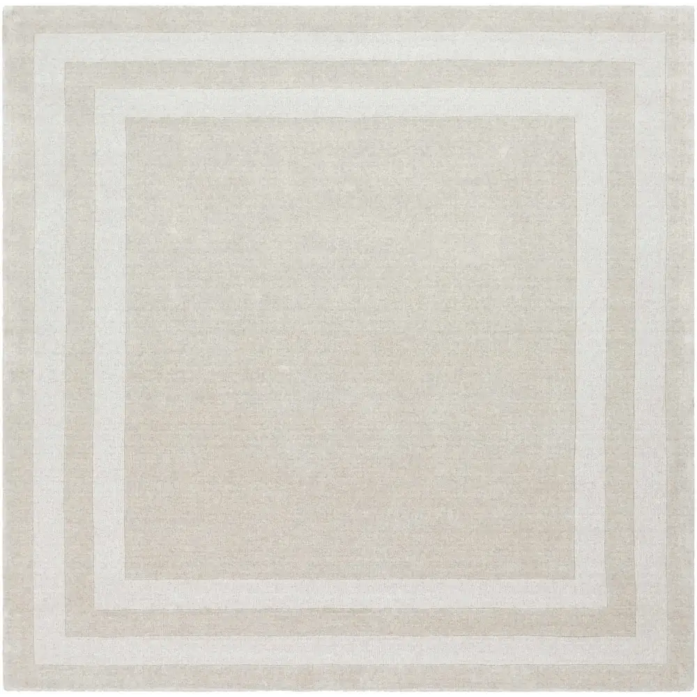 Taupe Wool Area Rug with Border - 8’ Square - Boutique Rugs