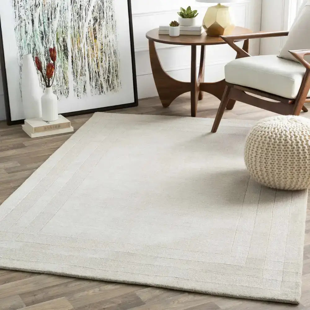 Taupe Wool Area Rug with Border - Boutique Rugs