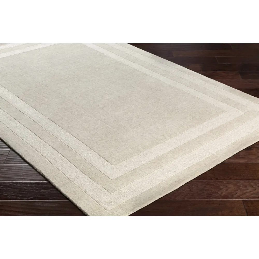 Taupe Wool Area Rug with Border - Boutique Rugs