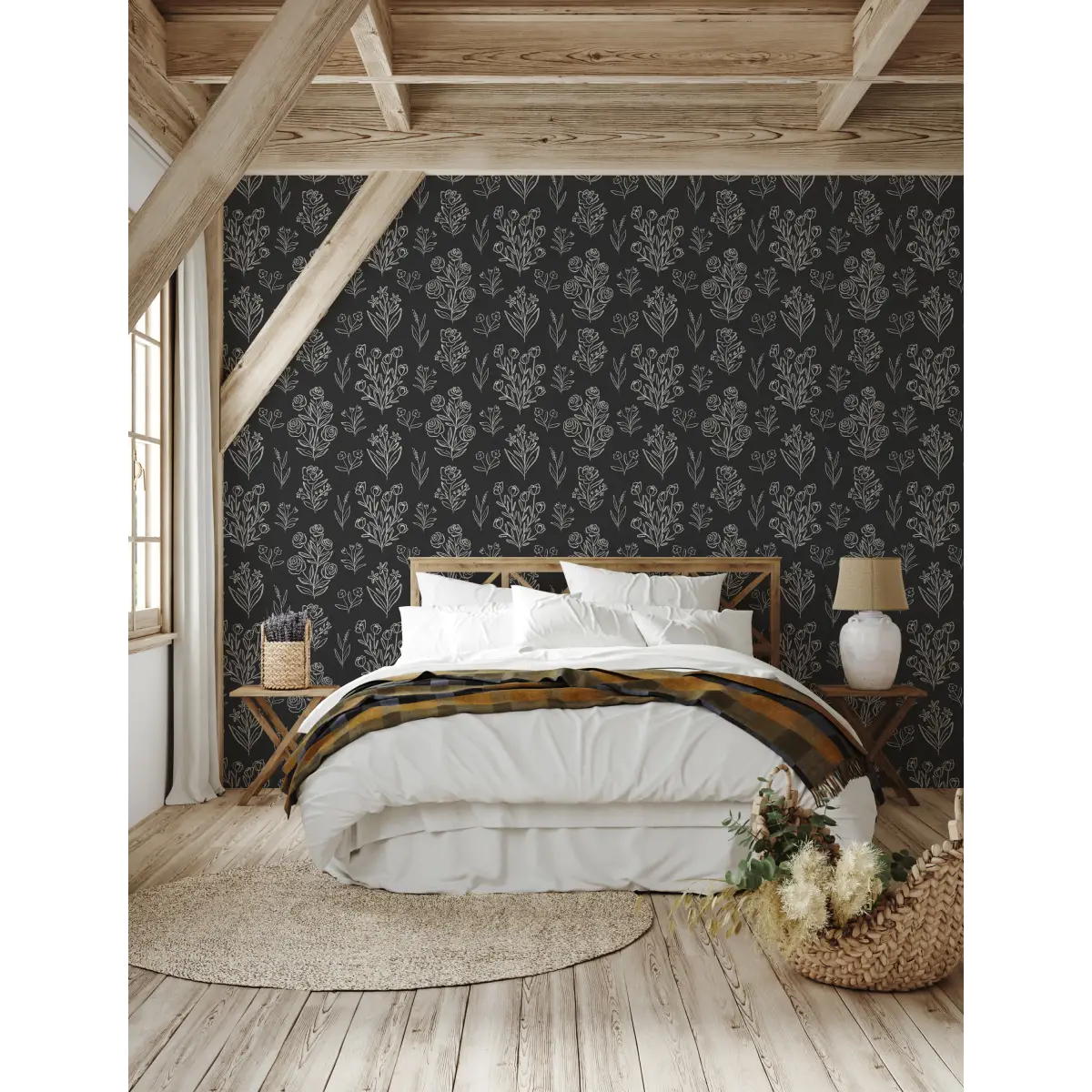 Taylor Wallpaper - Subtle Flower Line Drawings - by Amanda Houston - Loomwell Home Goods