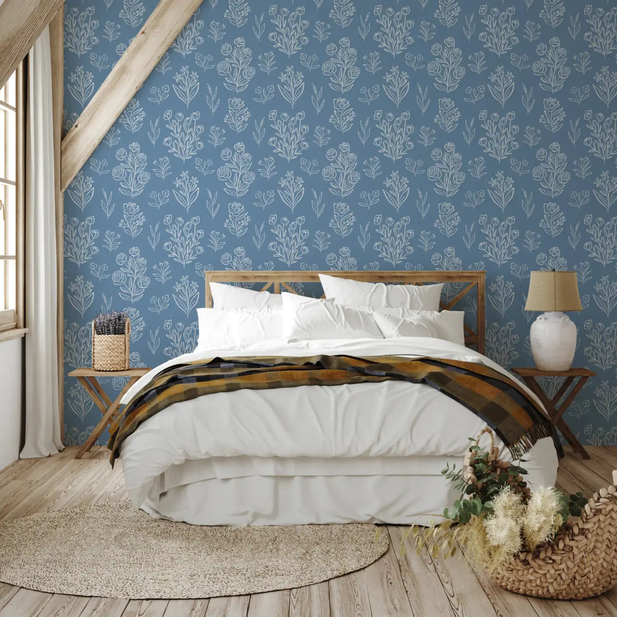 Taylor Wallpaper - Subtle Flower Line Drawings - by Amanda Houston - Loomwell Home Goods