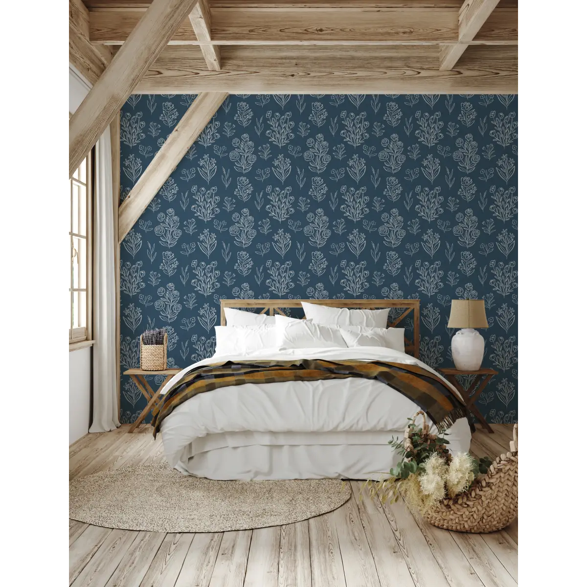 Taylor Wallpaper - Subtle Flower Line Drawings - by Amanda Houston - Loomwell Home Goods