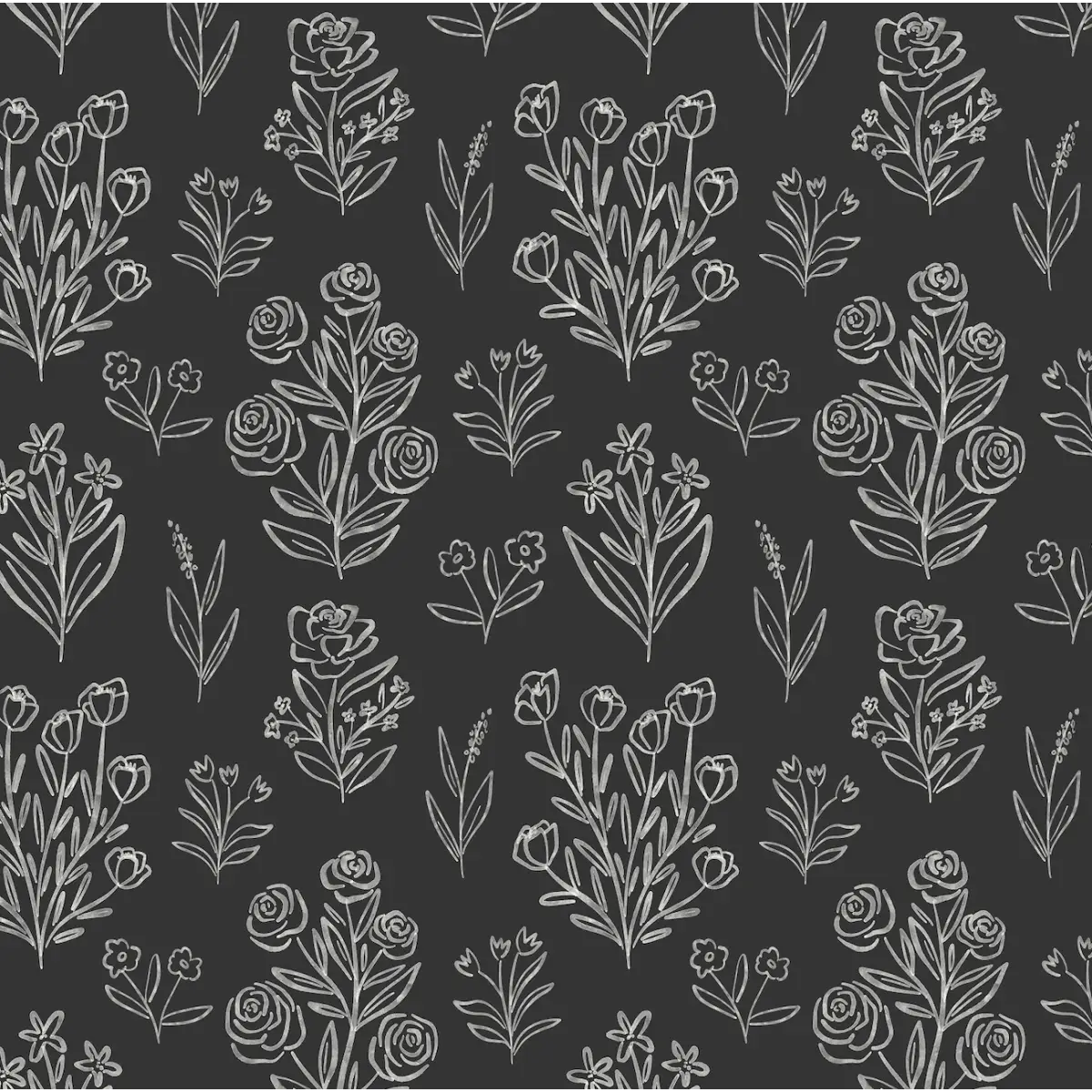 Taylor Wallpaper - Subtle Flower Line Drawings - by Amanda Houston - Sample 1 foot by 1 foot / Black - Loomwell Home