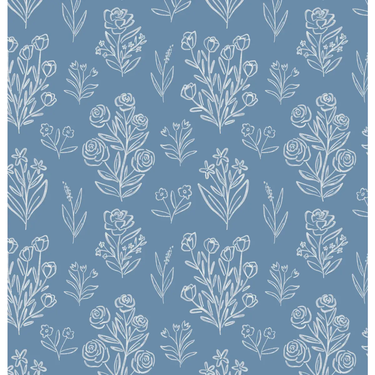 Taylor Wallpaper - Subtle Flower Line Drawings - by Amanda Houston - Sample 1 foot by 1 foot / Mid Blue - Loomwell Home