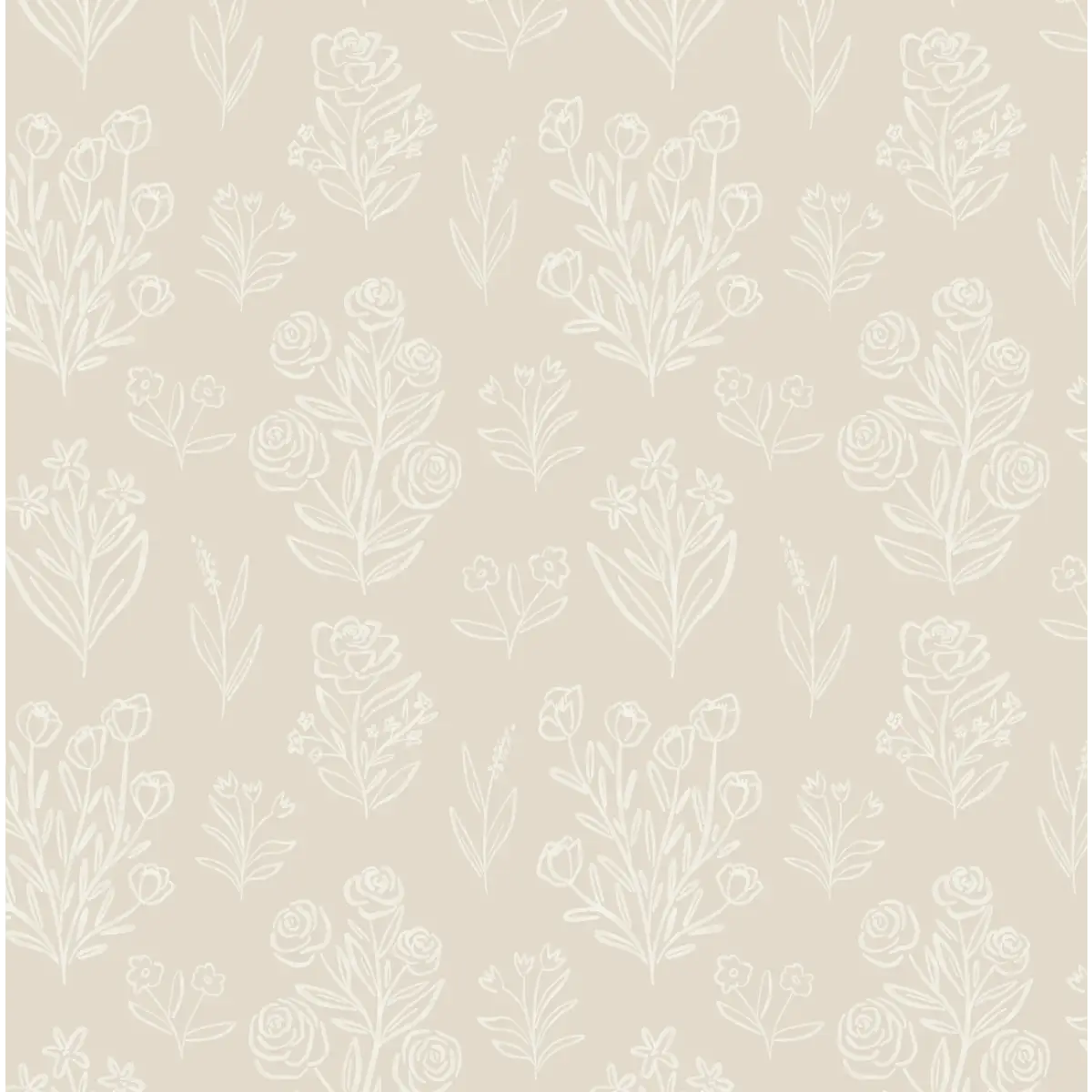 Taylor Wallpaper - Subtle Flower Line Drawings - by Amanda Houston - Sample 1 foot by 1 foot / Neutral - Loomwell Home