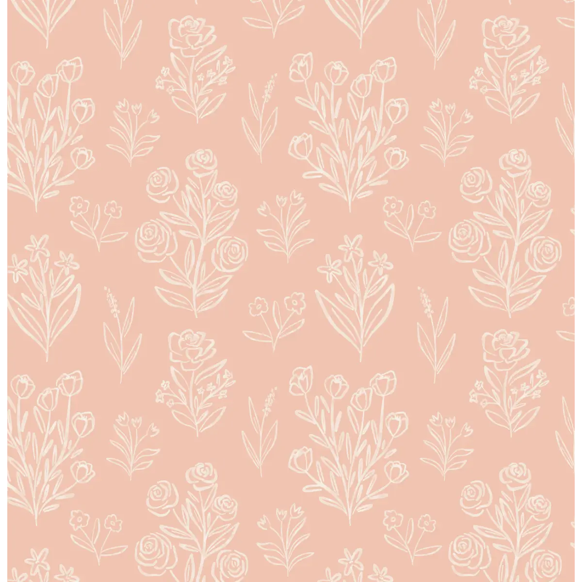 Taylor Wallpaper - Subtle Flower Line Drawings - by Amanda Houston - Sample 1 foot by 1 foot / Pink - Loomwell Home
