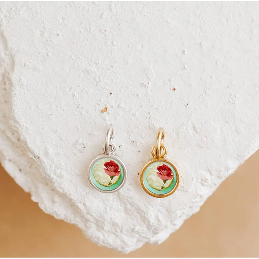 Tea Rose Charm or Pendant - Gold or Silver - Antique Gold - Bel Kai