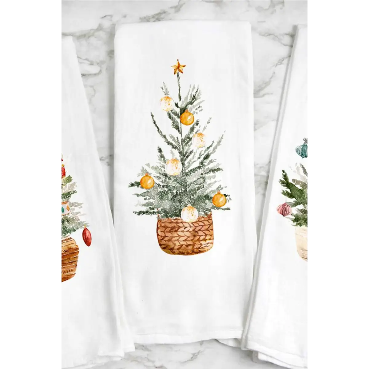 Tea Towel - Christmas Tree with Gold & White Ornaments - Peach Closet