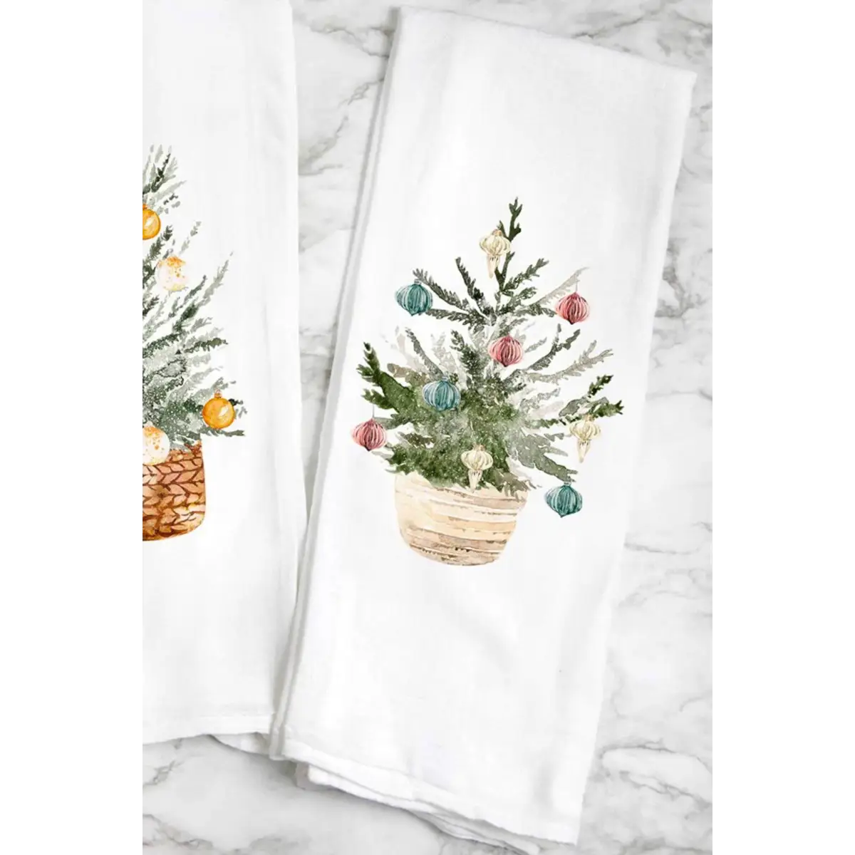 Tea Towel - Christmas Tree with Pink & Blue Ornaments - Peach Closet