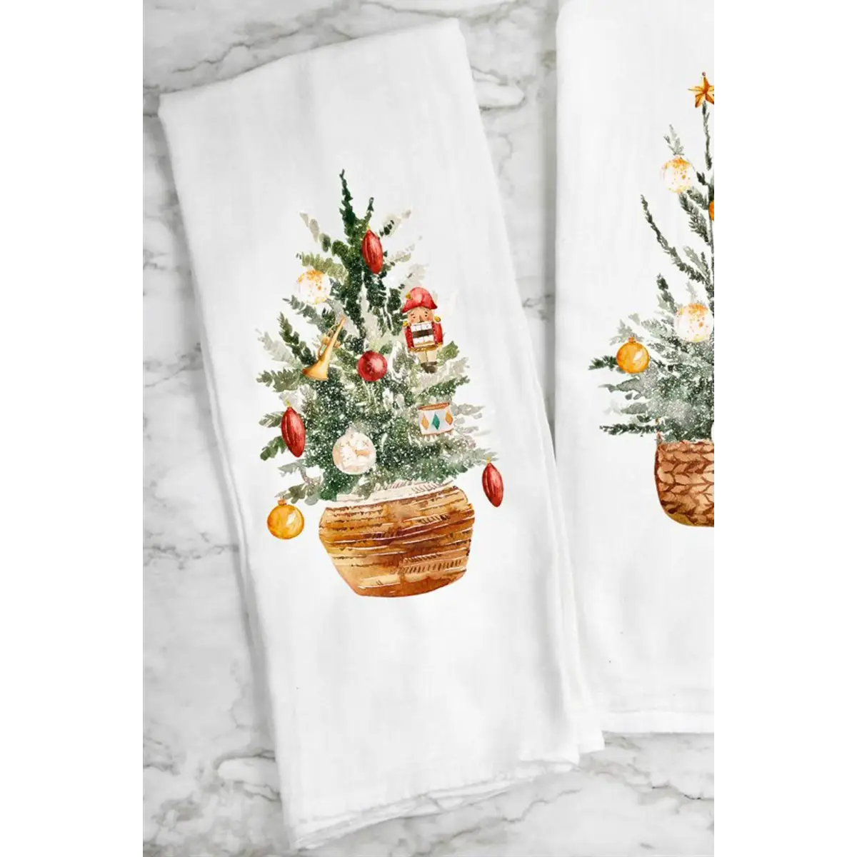 Tea Towel - Christmas Tree with Red Ornaments - Peach Closet