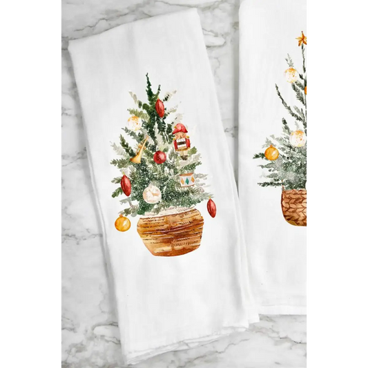 Tea Towel - Christmas Tree with Red Ornaments - Peach Closet
