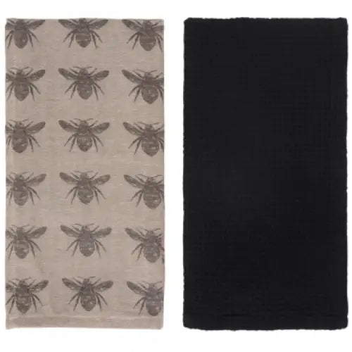Honey Bee Tea Towel Set of 2 - Taupe & Charcoal - Raine & Humble