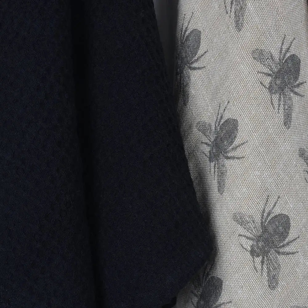 Honey Bee Tea Towel Set of 2 - Taupe & Charcoal - Raine & Humble