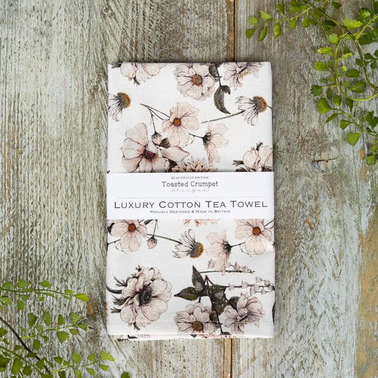 Tea Towel - White Floral - Toasted Crumpet (US Duties Paid)