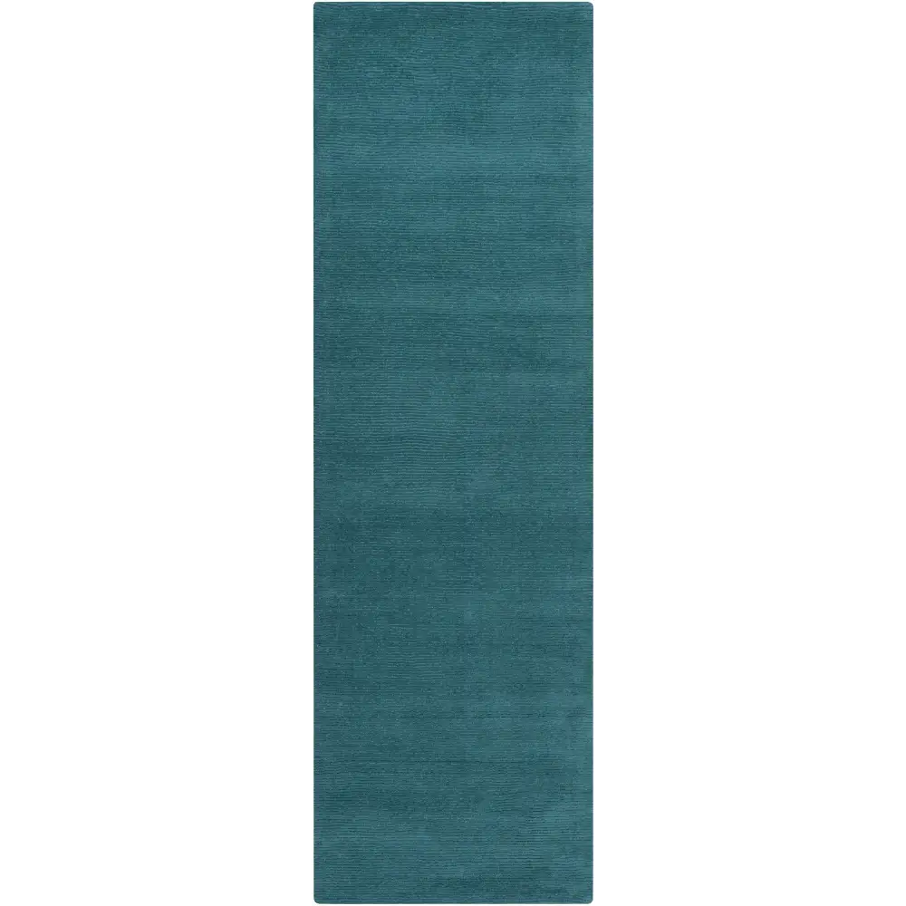 Teal Blue Solid Wool Area Rug - 2’6’’ x 8’ Runner - Boutique Rugs
