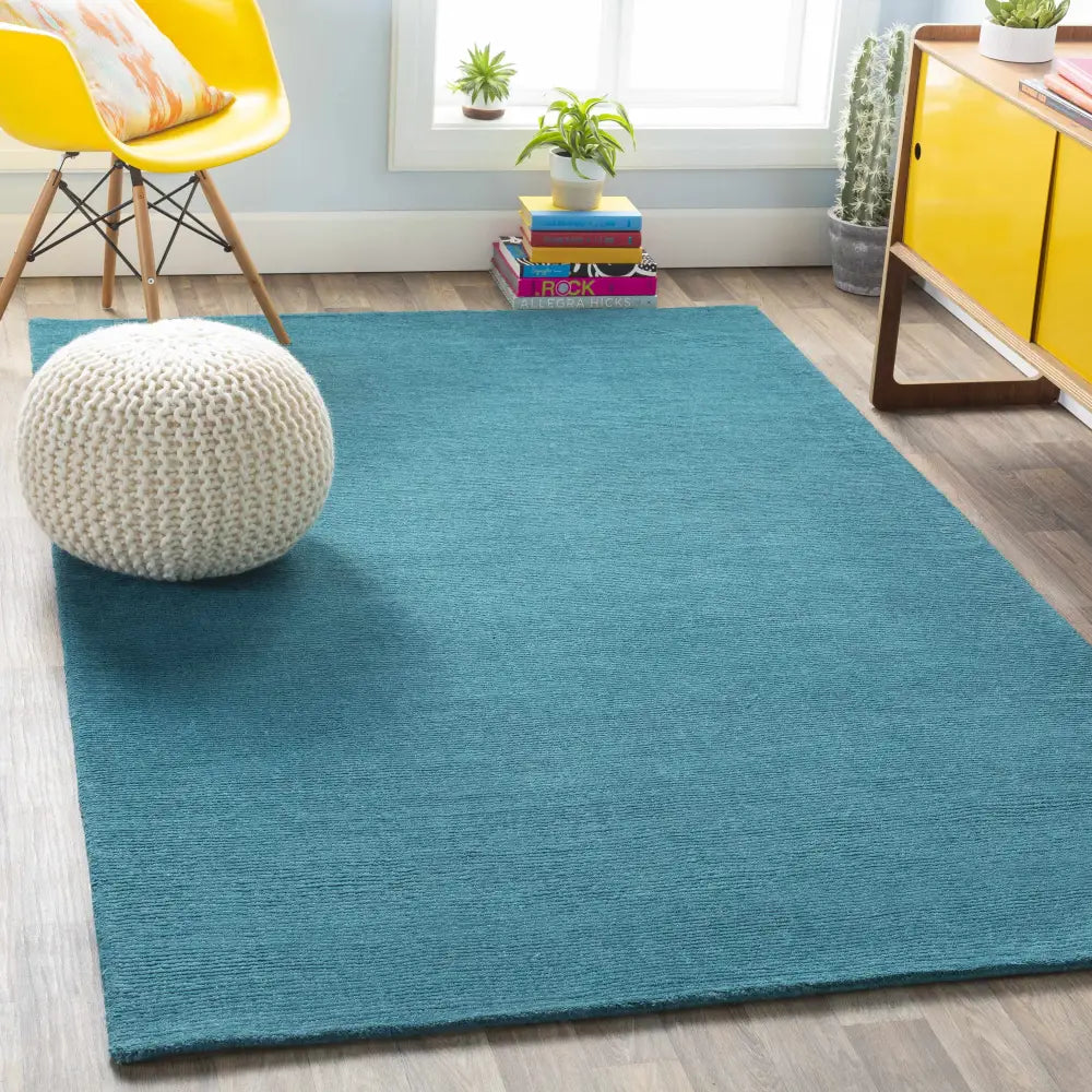 Teal Blue Solid Wool Area Rug - Boutique Rugs