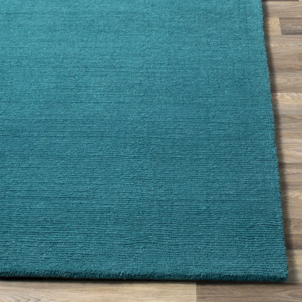 Teal Blue Solid Wool Area Rug - Boutique Rugs