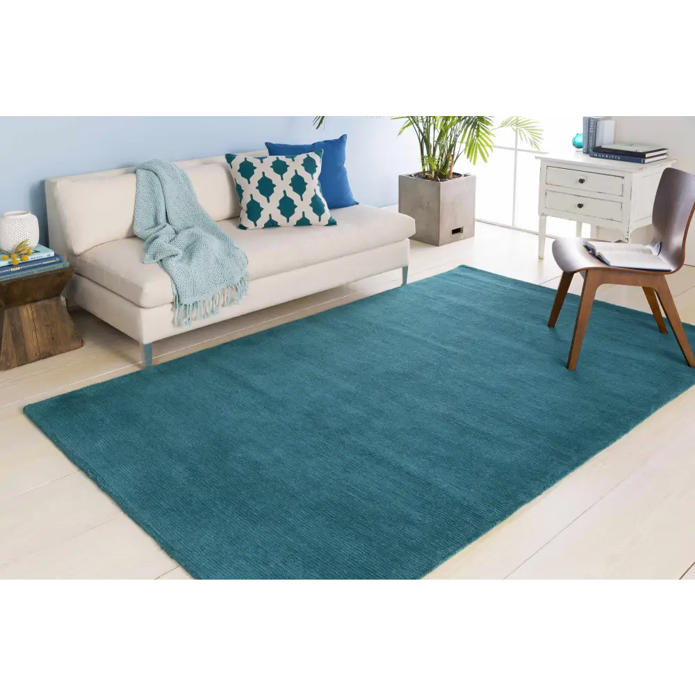 Teal Blue Solid Wool Area Rug - Boutique Rugs