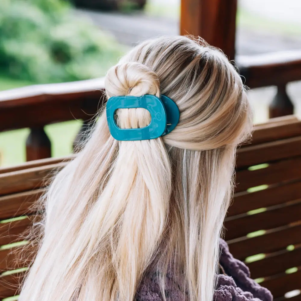 Flat Round Hair Clip - Teal With It - Medium - TELETIES